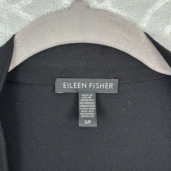 Eileen Fisher Open Front Kimono Cardigan S Black Crepe Pockets Minimal Capsule - Picture 14 of 15